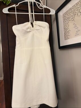 French Connection White Halter Ruched Bust Mini Dress